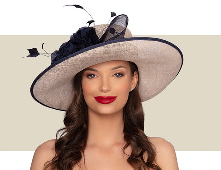 Delaney Wide-Brim Hat – Natural and Navy Blue, Kentucky derby hats
