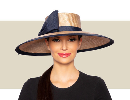 Cameron Women’s Hat – Tan and Navy Blue, Kentucky derby hats